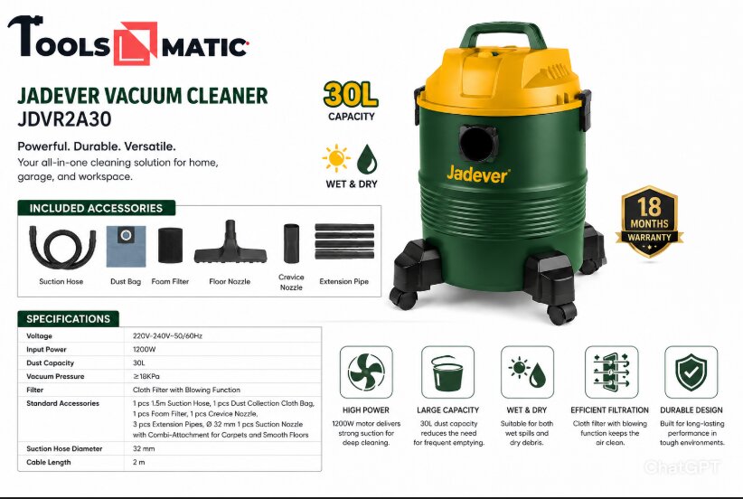 TOP REASONS TO CHOOSE THE JADEVER JDVR2A30 WET AND DRY VACUUM CLEANER